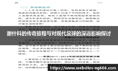 谢什科的传奇旅程与对现代足球的深远影响探讨